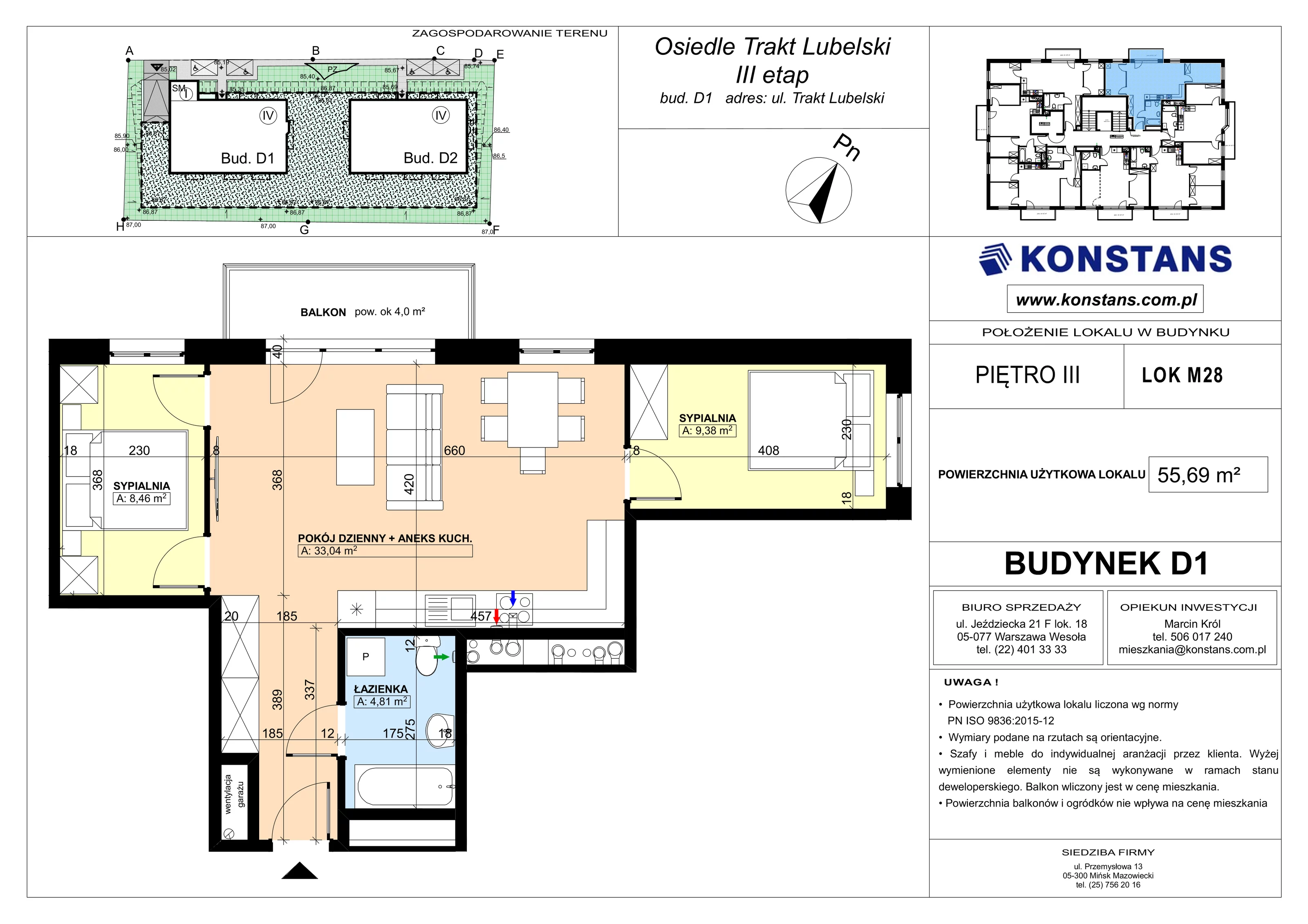 3 pokoje, mieszkanie 55,69 m², piętro 3, oferta nr D1.28, Trakt Lubelski Etap III, Warszawa, Wawer, Zbytki, ul. Trakt Lubelski 181C/181D